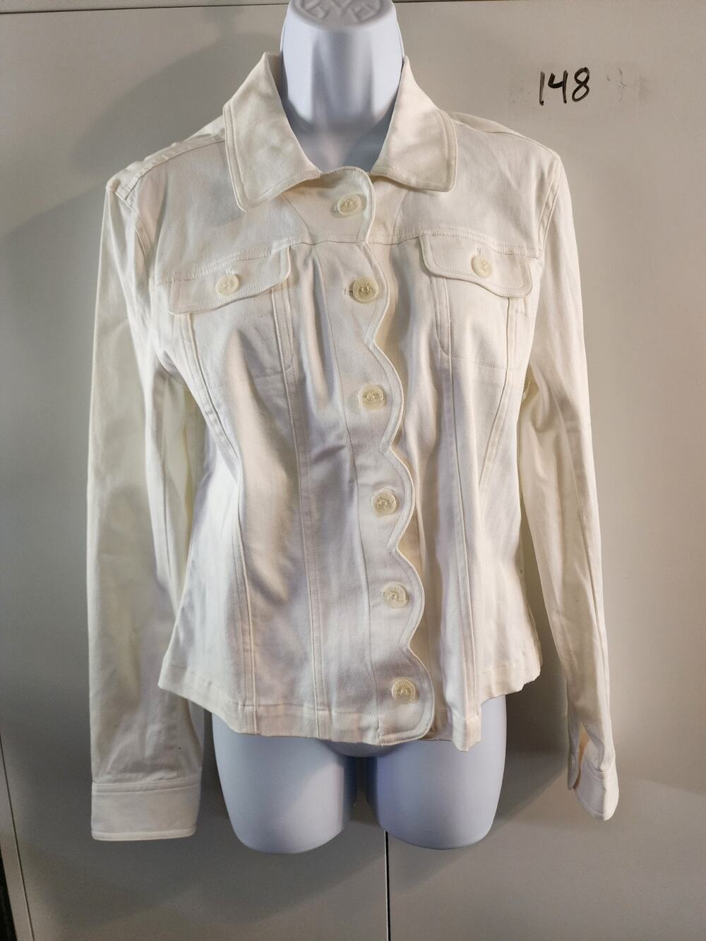 Tribal Womens Small Off White Scalloped Edge Button Front Denim Style Jacket S